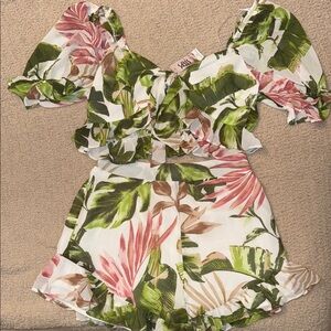 Floral Ruffle 2PC Short Set in Green and Pink